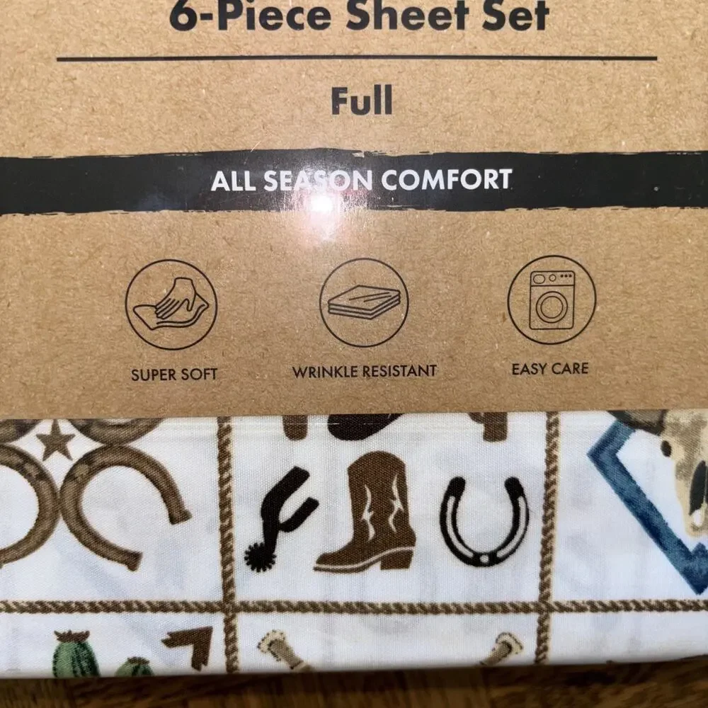 Wrangler FULL Tiles Horse Aztec Boots 6pc Sheets Set Western Cowboy Longhorn NEW